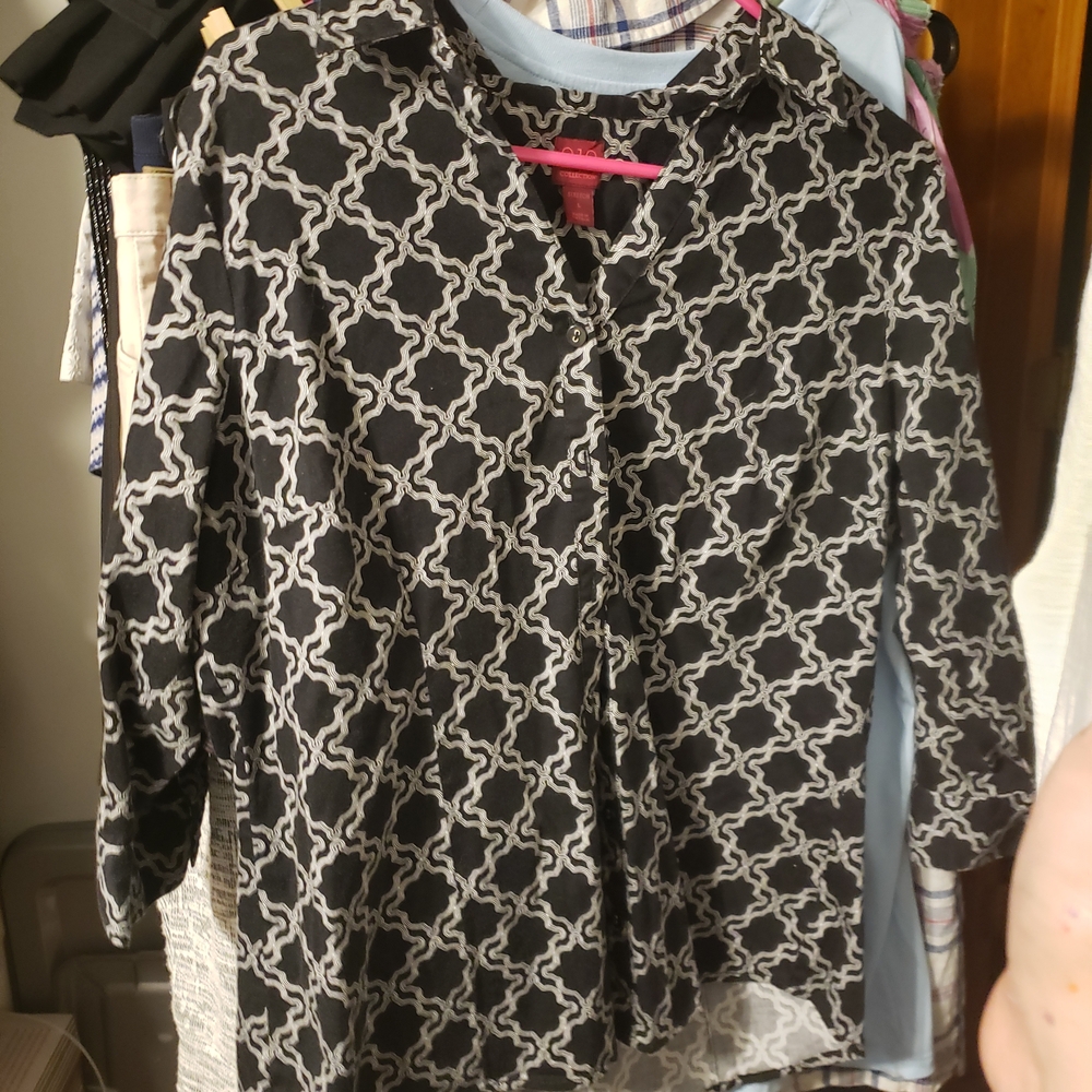 212 Collection Black and White Women's Button Down Shirt